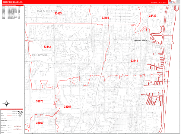 Deerfield Beach City Digital Map Red Line Style